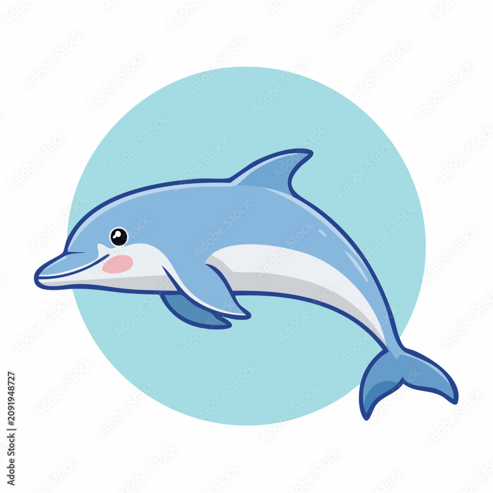 Fototapeta premium Cute Blue Dolphin Swimming Illustration