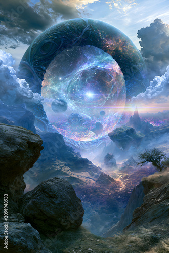 surreal organic portal landscape, dreamlike gateway to another dimension, ethereal fantasy world entrance