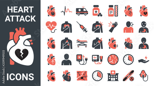 Canvastavla Myocardial infarction and heart attack solid glyph icons set