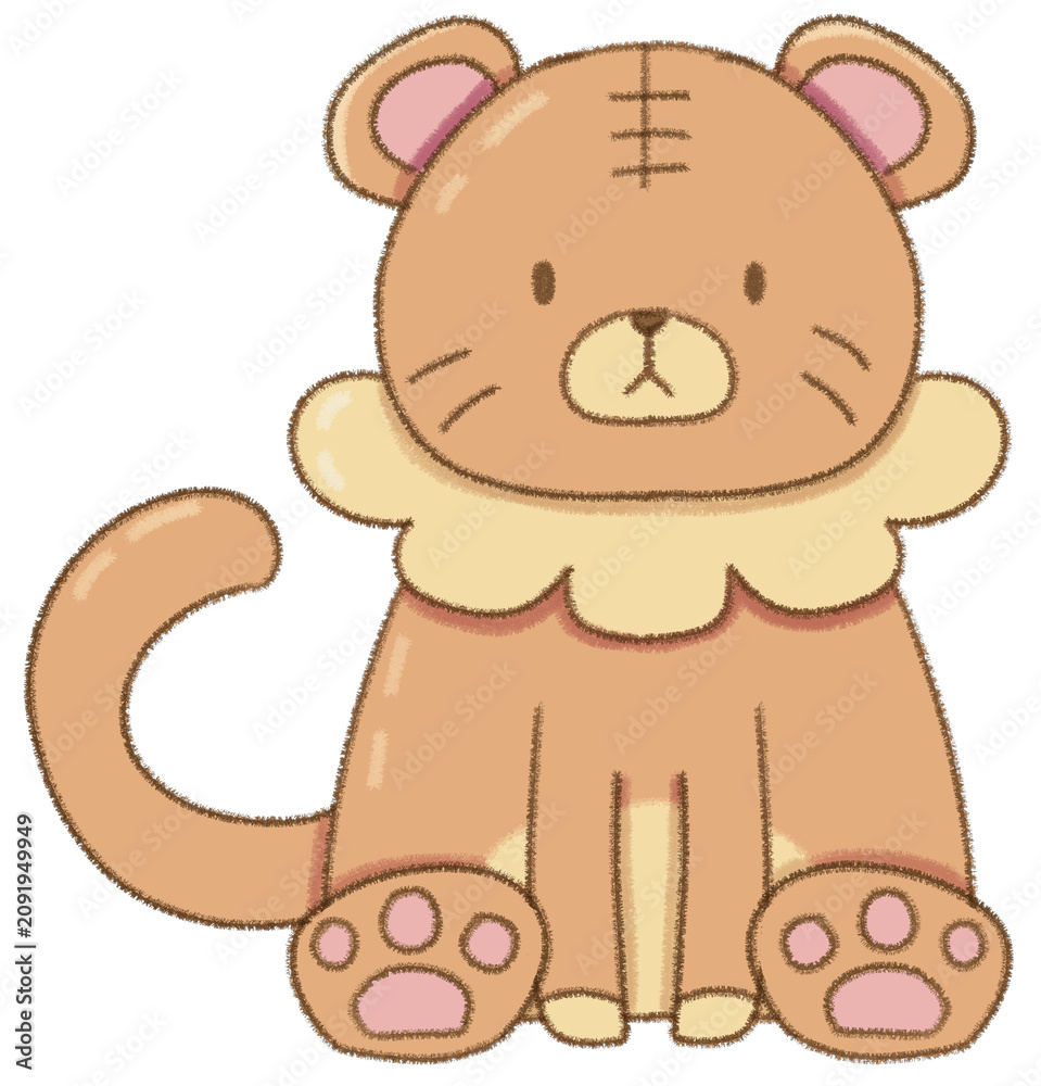 Fototapeta premium Cute hand-drawn little tiger cub cartoon illustration sitting down