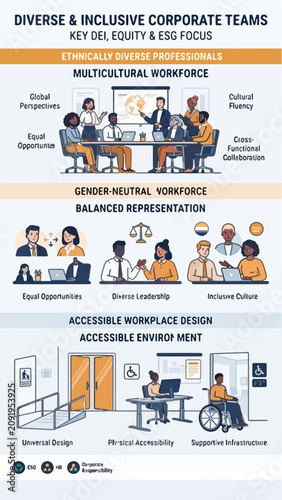 Diverse Inclusive Corporate Team 
Infographic — Multicultural Workforce 
Equity Inclusion Modern Business Design