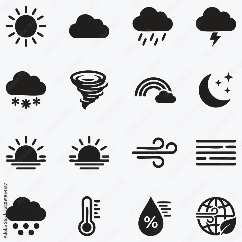 Obraz premium Weather and Climate Line Icon Collection for Forecast Applications Environmental Monitoring and Meteorology