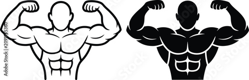 Foto Bodybuilder flexing both arms icon set showing muscular physique with bodybuilde