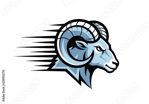 Stylized ram head symbol with speed lines isolated on white background