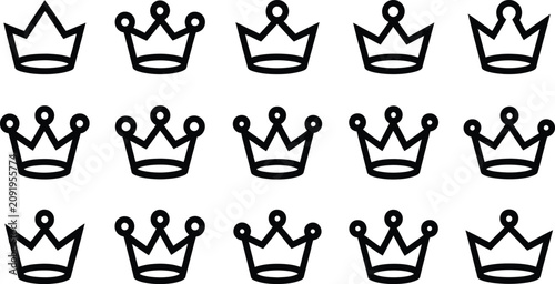 Foto Set of simple linear crown icons repeating minimalist monarch headgear designs e
