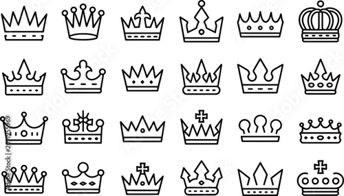 Obraz na plátně Comprehensive collection of assorted royal crown icons detailed monarch headwear