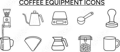 Coffee Equipment Icons Set Vector Illustration