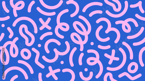 Doodle curves, lines, abstract shapes on endless background. Seamless pattern...