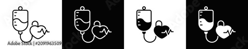 Fotografie Blood Transfusion Icon Set White And Black Background Style