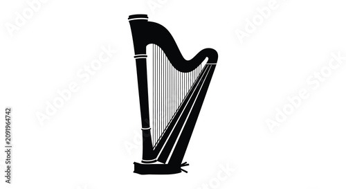 Elegant harp instrument depicted as a black silhouette against a white background silhouette