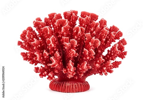 A red coral sculpture on a white background