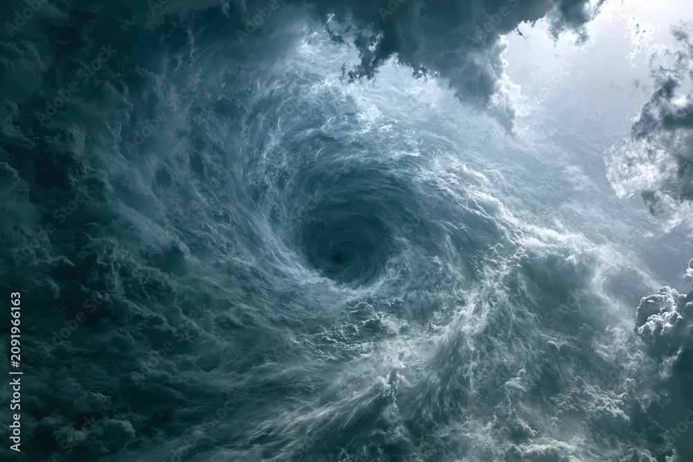 Fototapeta premium Inside the Swirling Core of a Tornado with Dark Clouds Above