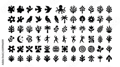 Photos Abstract nature vector icon set, organic black silhouette symbols, diverse plant