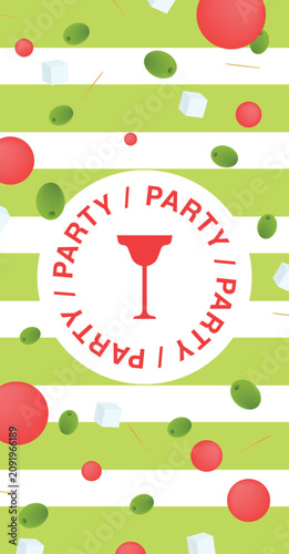 Cocktails party, card design for pub event. Invitation background, bar menu c...