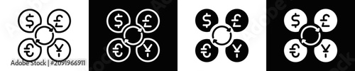 Fotografie Currency Converter Icon Set White And Black Background Style