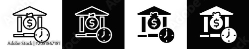 Bank Deposit Icon Set White And Black Background Style