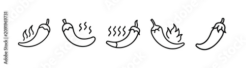 Cuadro en lienzo Chili pepper spice and vegetable line icons set featuring hot cayenne pod, fiery red chili, blazing jalapeno & more vector illustration with editable stroke