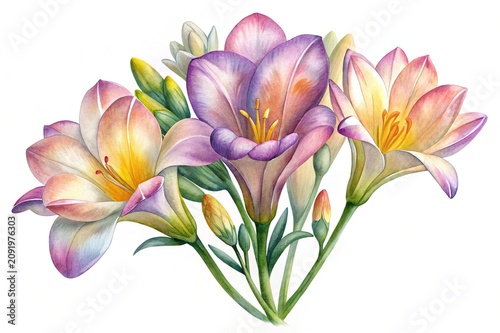 Watercolor lilies bouquet with soft pastel colors - A delicate watercolor bouquet of lilies with soft pastel shades and gentle brush strokes, ideal for artistic or floral designs.