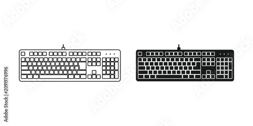 Obraz na płótnie Computer keyboard qwerty input device for pc, outline and solid for tech interfa