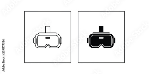 Virtual reality headset set, outline and solid style vr goggles for gaming and immersive digital experiences