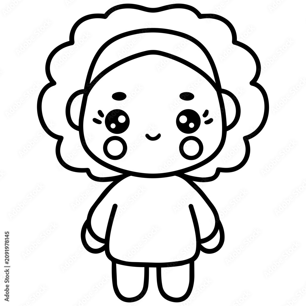 Fototapeta premium child with sunscreen dots girl hand drawn black and white outline