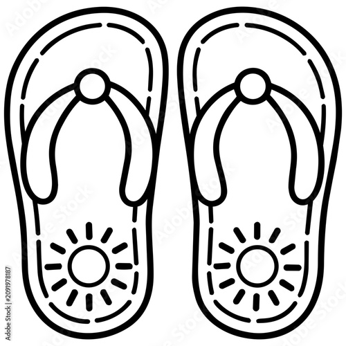 flip flop pair with spf doodle hand drawn black and white outline