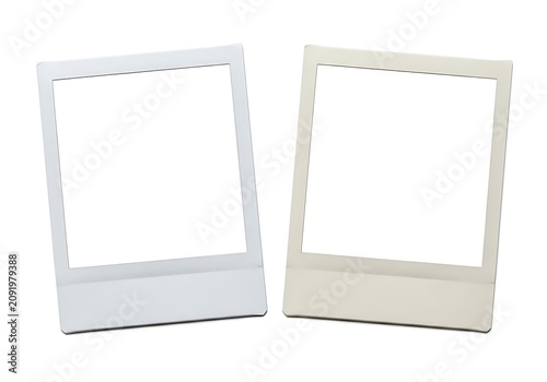 Two blank instant photo frames on a white background