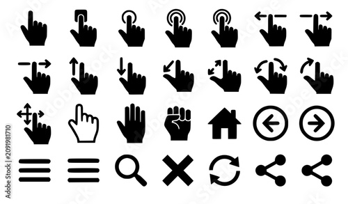 Foto Vector illustration set of touchscreen hand gestures phone navigation mouse curs