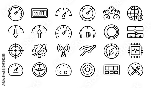 Foto Vector illustration set of network speed test line icons internet bandwidth perf