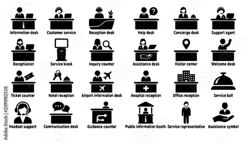Cuadro en lienzo Vector illustration set of service counters reception desks customer support age