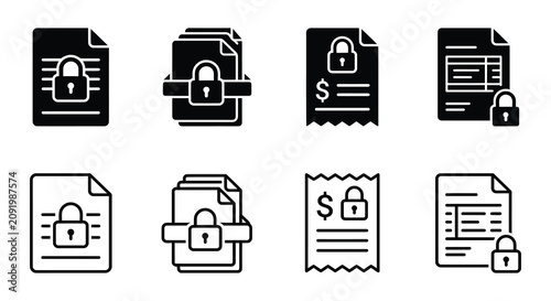 Security Icons Set Black Line Art Style On White Background