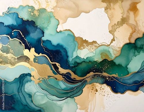 Obraz na płótnie abstract watercolor background 日本の浮世絵風の抽象画 風神雷神が連想されるアルコールインクアート
