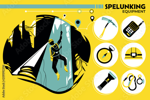 Set of spelunking equipment for adventure
