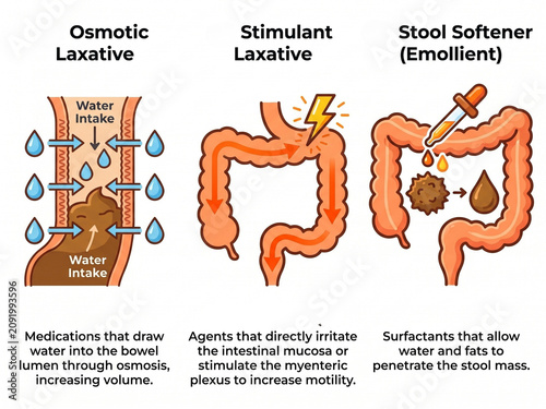 Laxative medications including osmotic, stimulant, and emollient types provide targeted relief by altering water absorption and bowel motility to improve overall digestive function.