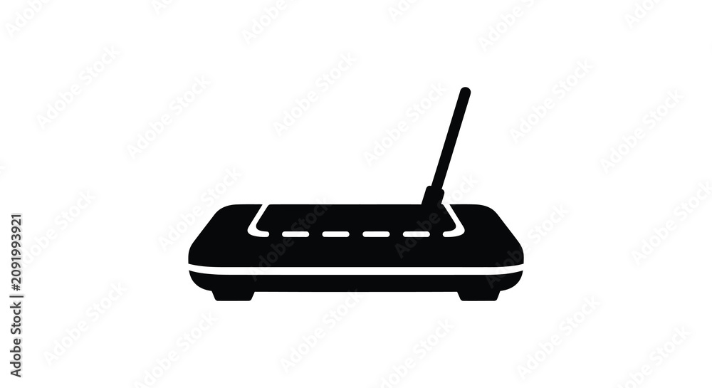 Fototapeta premium Wireless router with antenna a black silhouette against a white background