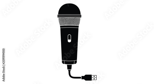 Bild auf Leinwand Usb Microphone With Cable And Button Black Silhouette audio recording sound