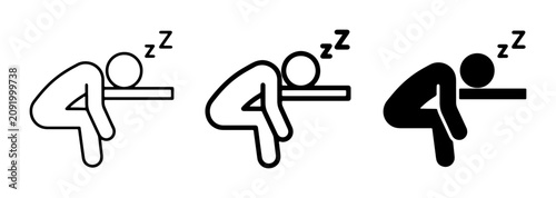 Fotografía Sleeping Person Icons, Exhausted Figure Resting on Desk, Zzz Symbol for Sleep an