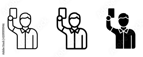 Tableau sur toile Referee Holding Red Card, Sports Penalty Icon Set, Soccer Game Decision Symbols,