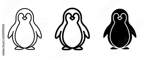 Fotografie Penguin Icons Set, Simple Vector Graphics, Cute Animal Illustrations, Black and