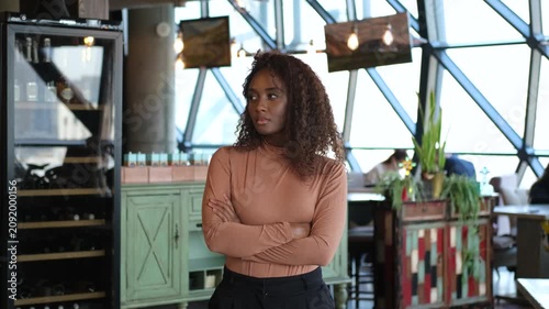 Portrait of a successful woman director of a restaurant, cafe or bar. A professional, experienced administrator or investor presents his successful business startup. Business development, restaurateur