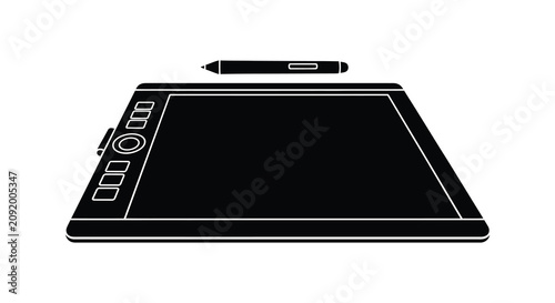 Schilderij op canvas Graphic tablet and stylus pen black silhouette against a white background