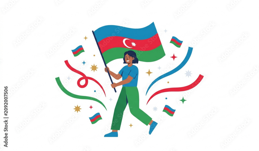 Fototapeta premium Woman holding Azerbaijan flag celebrating national day vector illustration