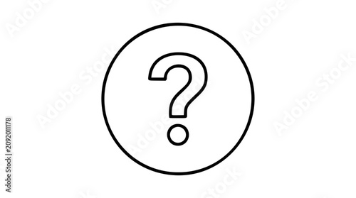 Clean question mark in circle vector icon, minimalist black outline SVG illustration for help, FAQ, support, quiz, education, customer service, web interface guidance and information design