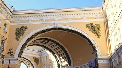 Architectural elements of Palace Square in St. Petersburg, June 10, 2026. Slow-motion footage.