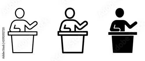 Fotografía Speaker Podium Icons, Public Speaking and Presentation Symbols, Speech and Debat