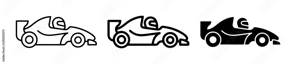 Obraz premium Formula 1 Racing Car Icons, Speed Vehicle Vector Graphics, Motorsport Silhouette Set, Professional Driver Symbols