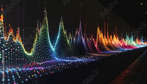 Vibrant Data Visualization with Colorful Sound Wave Spectrum on Dark Background
