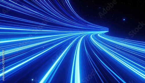 Abstract blue light speed tunnel, digital network, technology, futuristic motion background