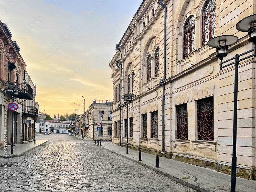 Fototapeta premium Street and cobblestone road in city center Kutaisi Georgia