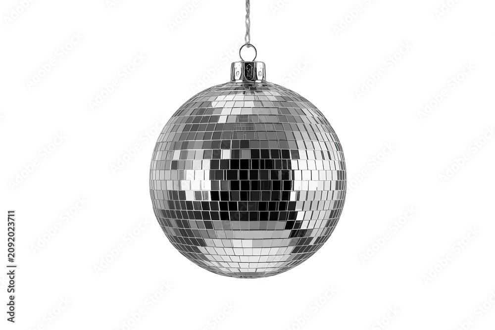 Obraz premium Shiny disco ball hanging, reflecting light, symbolizing celebration, party, dance, music, and nightlife fun
